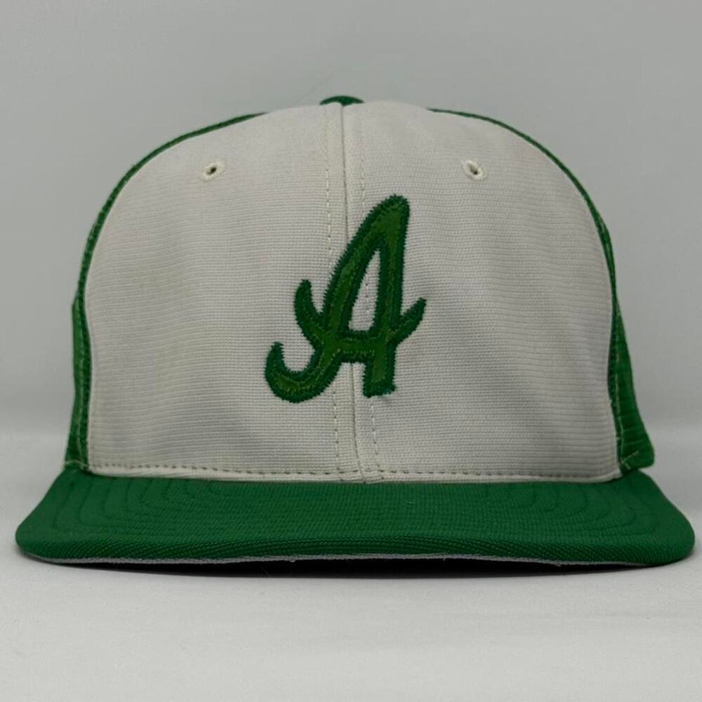 True vintage new era hat baseball snap back trucker A As Green USA made dupont